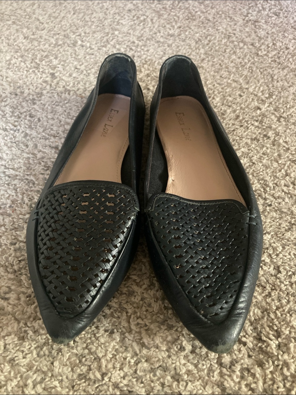 Essex Lane Black Woven Pointed-Toe Flats